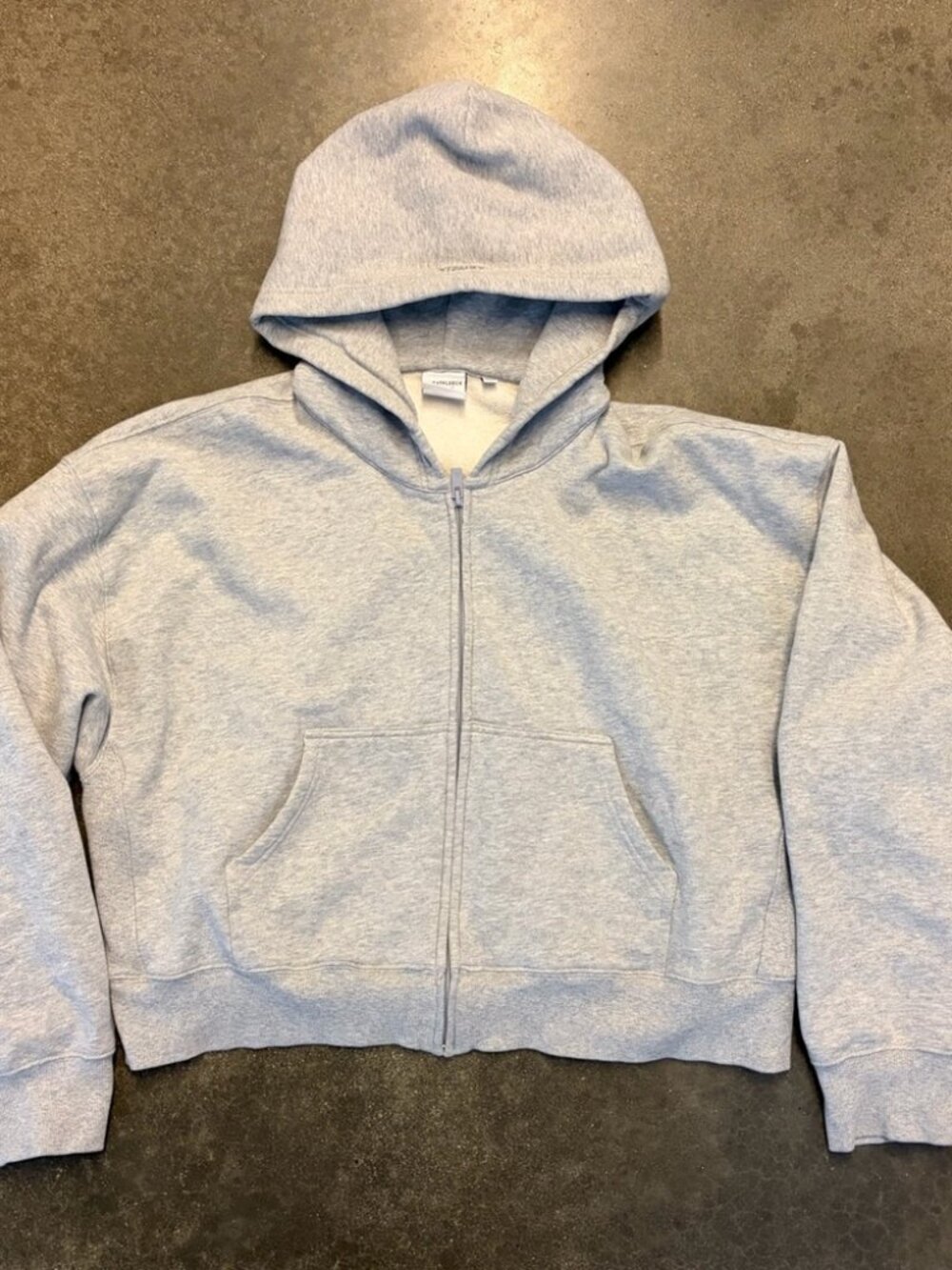Aritzia TNA Sweatfleece Zip Up Hoodie Heather Gray Boxy Cropped Boyfriend Fit XL